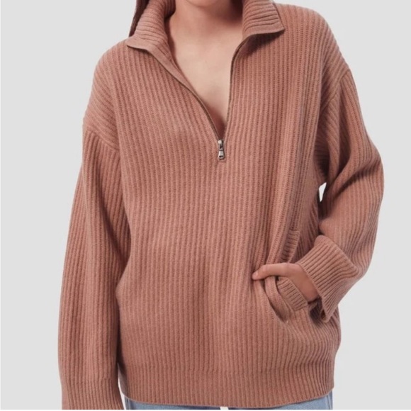 Equipment Cashmere Wool Cozy Ribbed Tan 1/4 Oversized Sweater - Picture 2 of 9